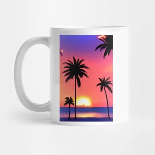 Hot Summer Sunset Palm Tree Beach Ocean Artistic Paradise Mug